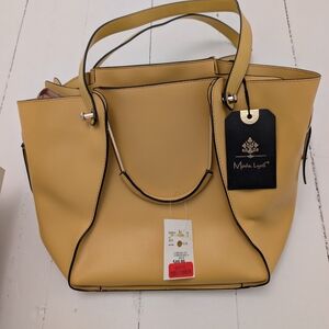 Moda Luxe Mustard Yellow Structured Tote with Black Trim